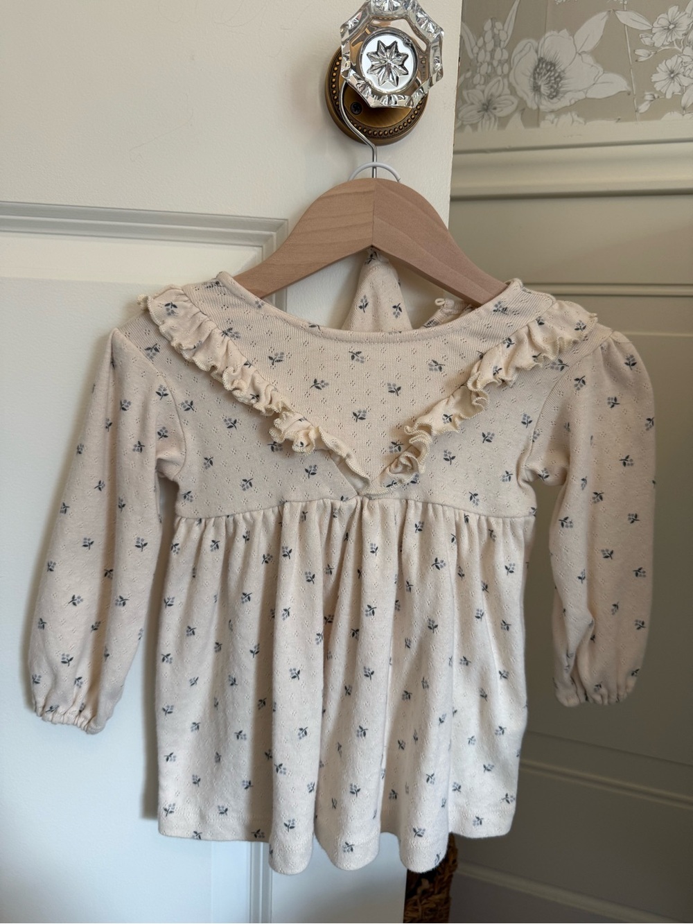 Quincy Mae Cream Floral Ruffle Knit Dress